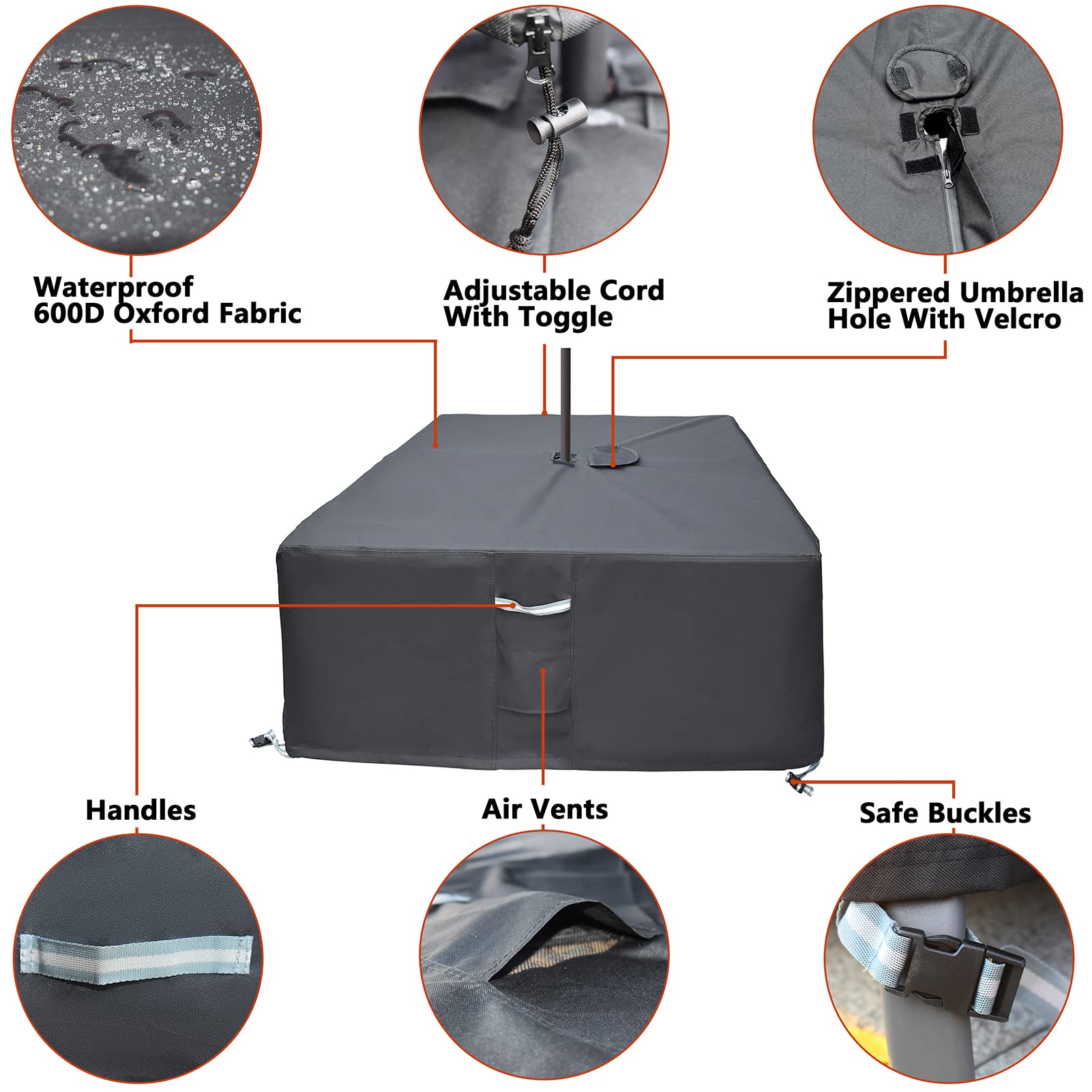Tohonfoo Square Patio Table Cover With Umbrella Hole - 60'' L X 60'' W X 23'' H (Cover Size