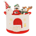 Christmas Basket Cotton Rope Blanket Storage Basket Large Christmas Buckets with Red Handle, Laundry Baskets with 3D Santa Claus