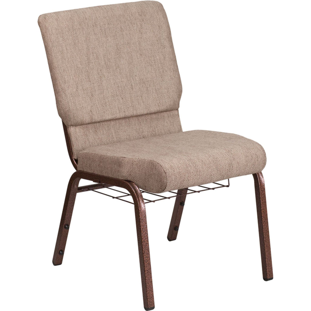 Flash Furniture Hercules Series 18.5''W Church Chair In Beige Fabric With Book Rack - Copper Vein Frame