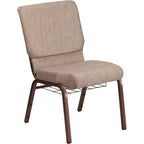 Flash Furniture Hercules Series 18.5''W Church Chair In Beige Fabric With Book Rack - Copper Vein Frame