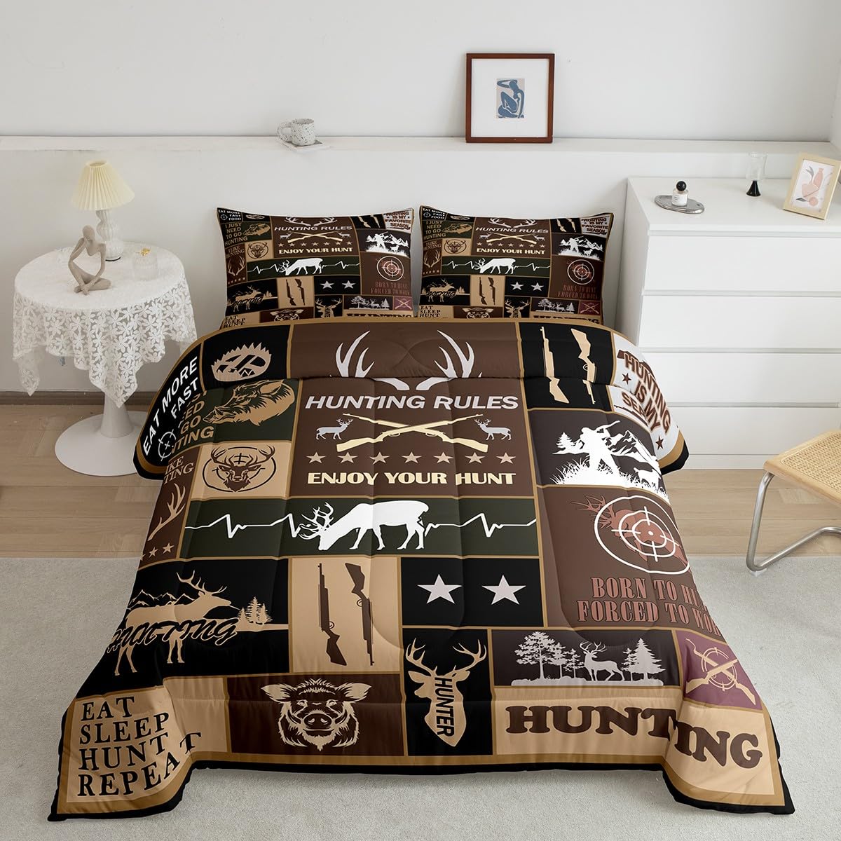 Feelyou Deer Bedding Set Full Size for Kids Toddler Deer Hunting Comforter Set Boys Girls Hunting Gifts Bedding Set Deer Antlers