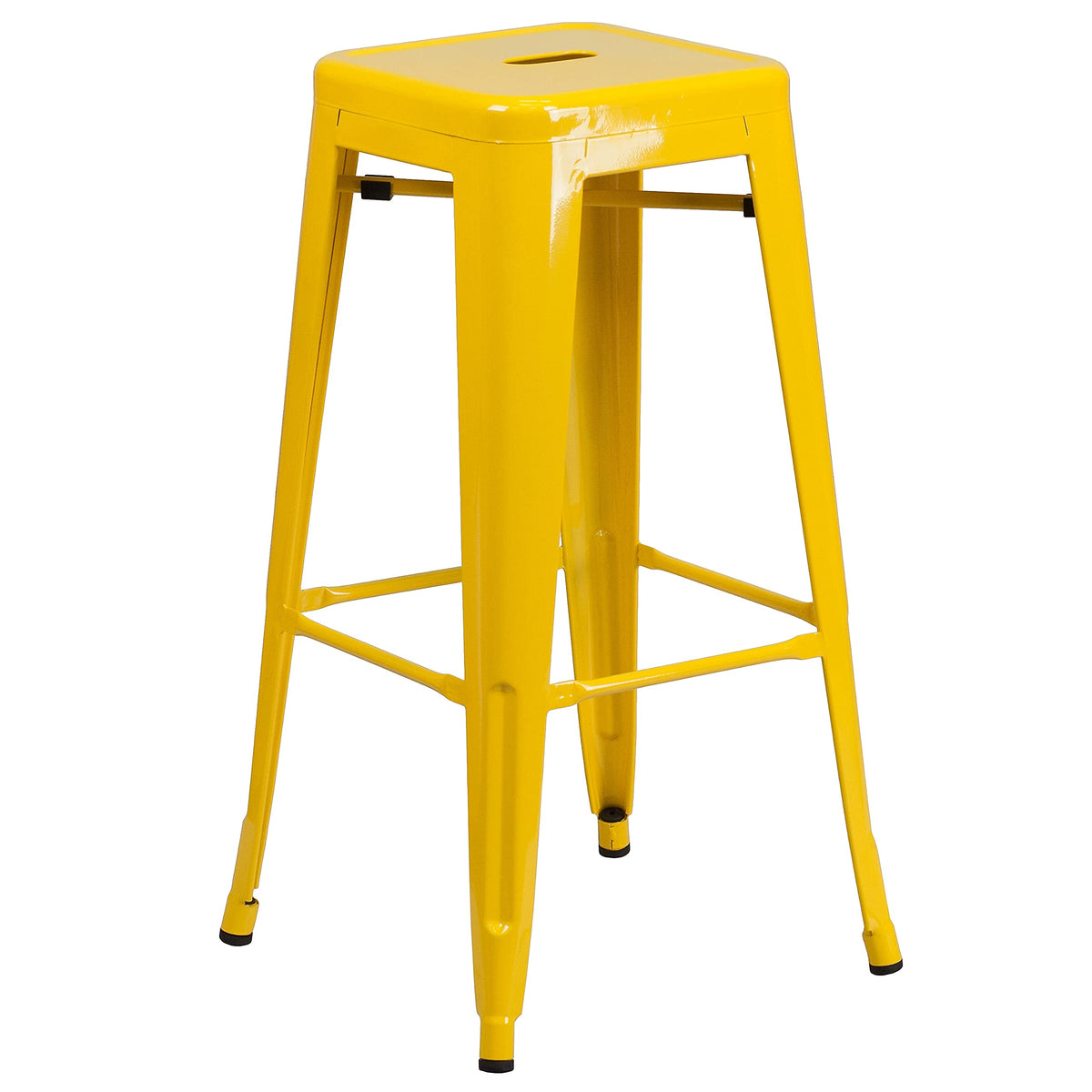 30 Inch High Backless Metal Indoor/Outdoor Barstool W/Square Seat, Yellow