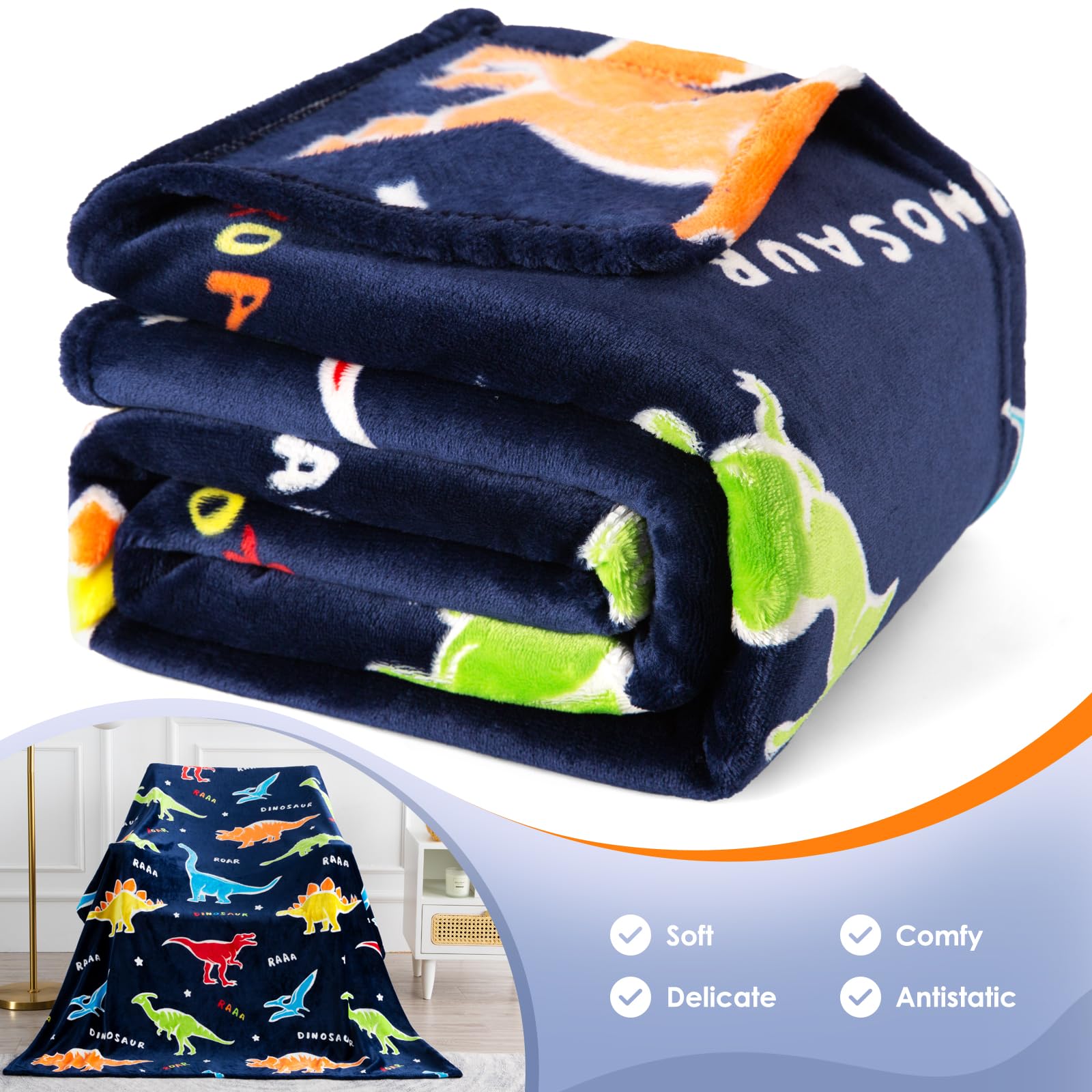 Dinosaur Gifts Toys For Kids Boys - Glow In The Dark Blanket Dino Throw Age 1-13 Years Old Toddler Teen Son Girls Present Birthd