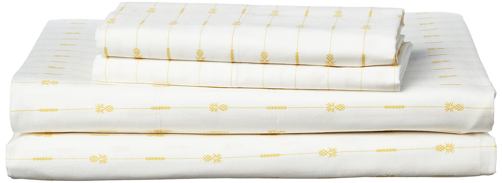 Tommy Bahama - Queen Sheets, Cotton Percale Bedding Set, Crisp & Cool, Stylish Home Decor (Pineapple Pinstripe Yellow, Queen)