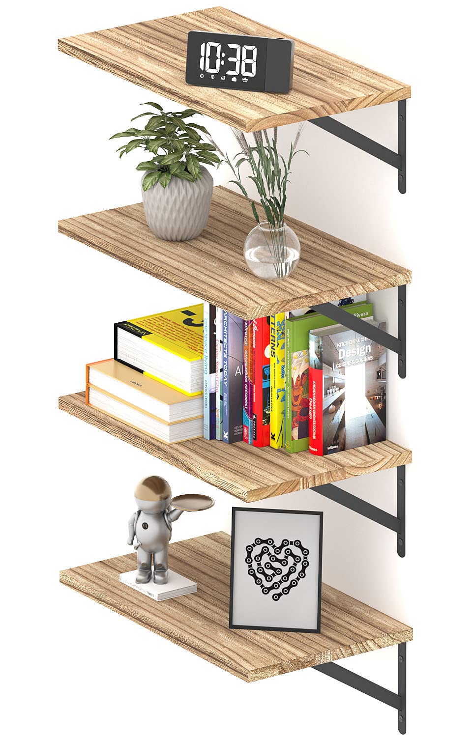 Greaittle Deep Floating Shelves 10 D x 16.5 W Set of 4, Rustic Wood Wall Bookshelves for Living Room, Kitchen, Laundry Room, Bat