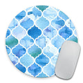Blue Watercolor Moroccan Pattern Prints Mouse Pad Round Gaming Non-Skid Rubber Pad