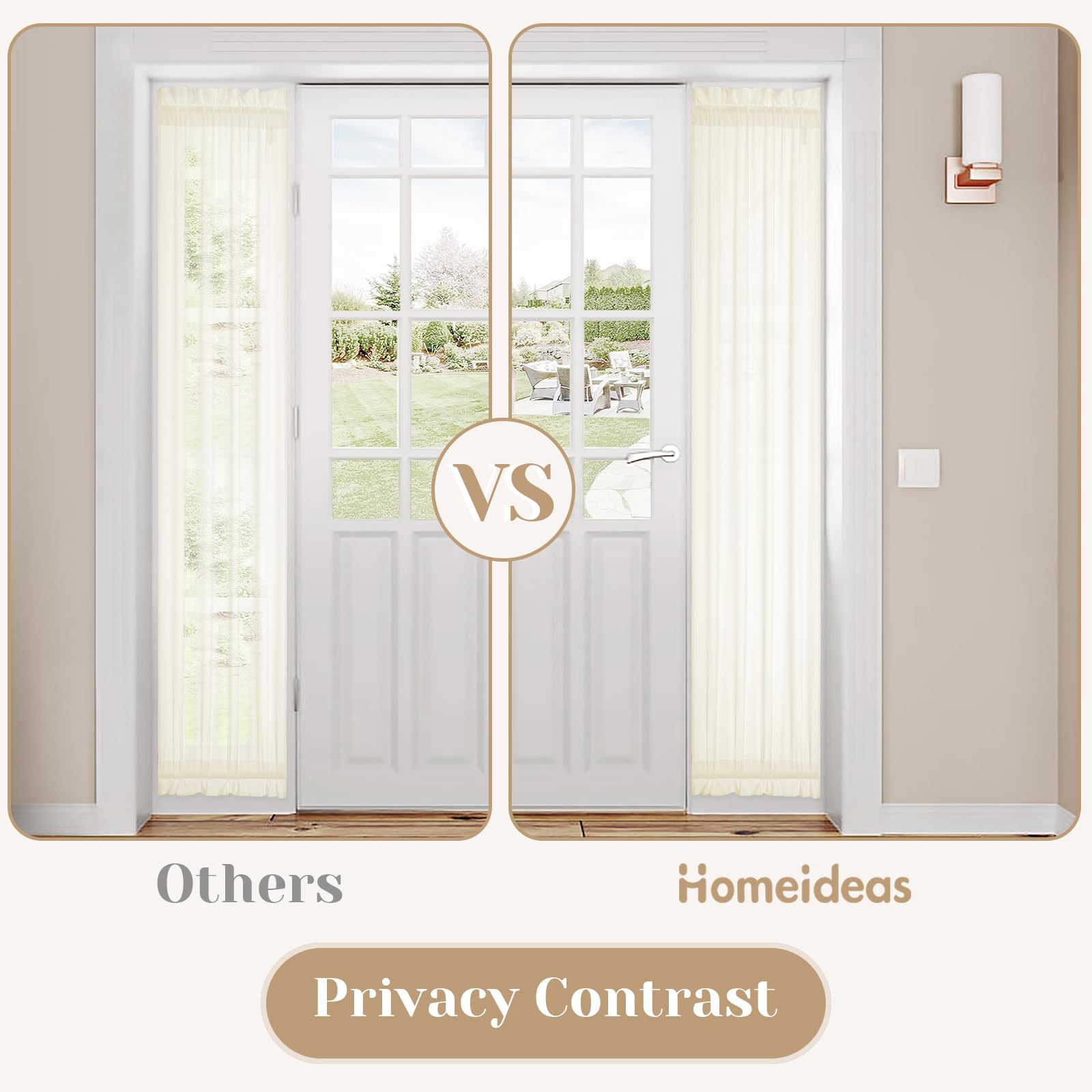 Homeideas Non-See-Through Sidelight Curtains For Front Door, Privacy Semi Sheer Door Window Curtains, Rod Pocket Light Filtering French Door Curtains With Tieback, (1 Panel, Cream Beige, 26W X 72L)
