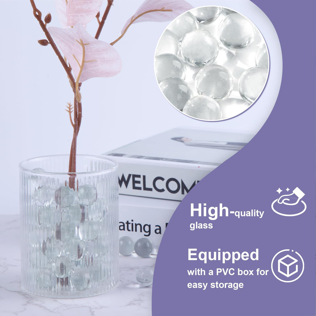 Domestar 1Lb Glass Marbles Bulk, Round Glass Marbles 0.63 Inch Vase Fillers Clear Glass Beads For Marble Runs Home Decor