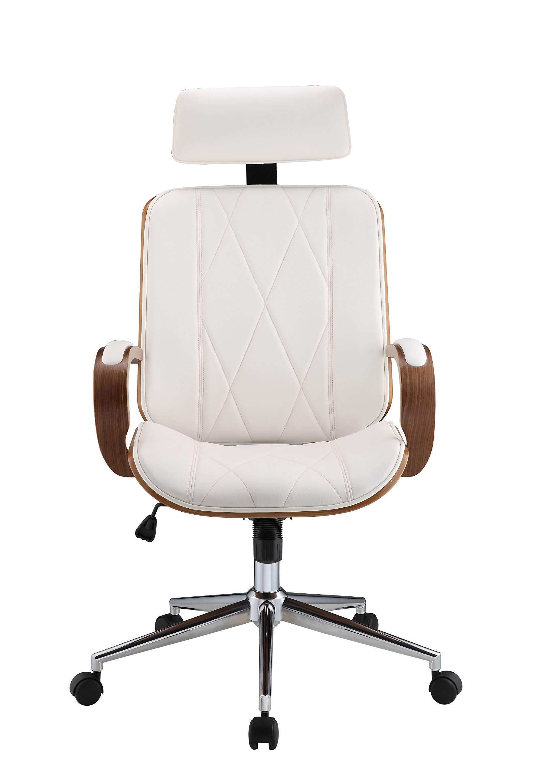 HomeRoots PU, Wood, Metal, Foam, Ga 24' X 26' X 46-49' White Leatherette and Walnut Office Chair