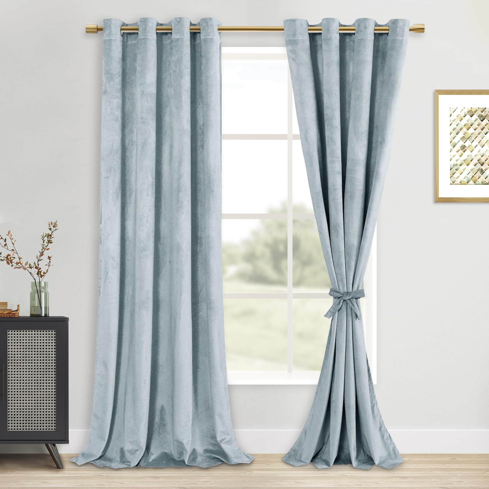 Dwcn Velvet Curtains - Extra Long Thick Grommet Tieable Window Treatments Room Darkening Privacy Protect Blackout Drapes For Bed