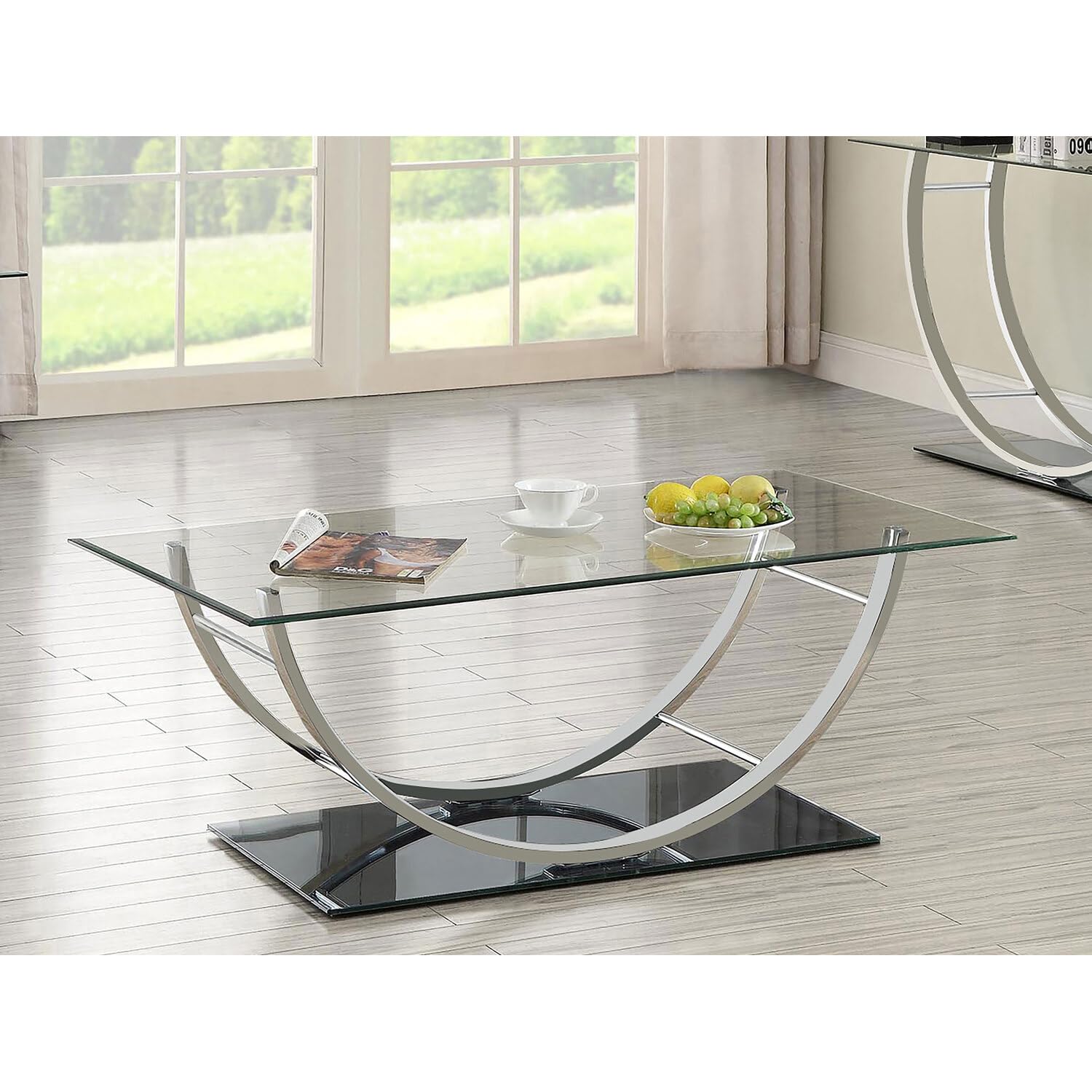 Coaster 704988-CO Glass Top Coffee Table, Chrome