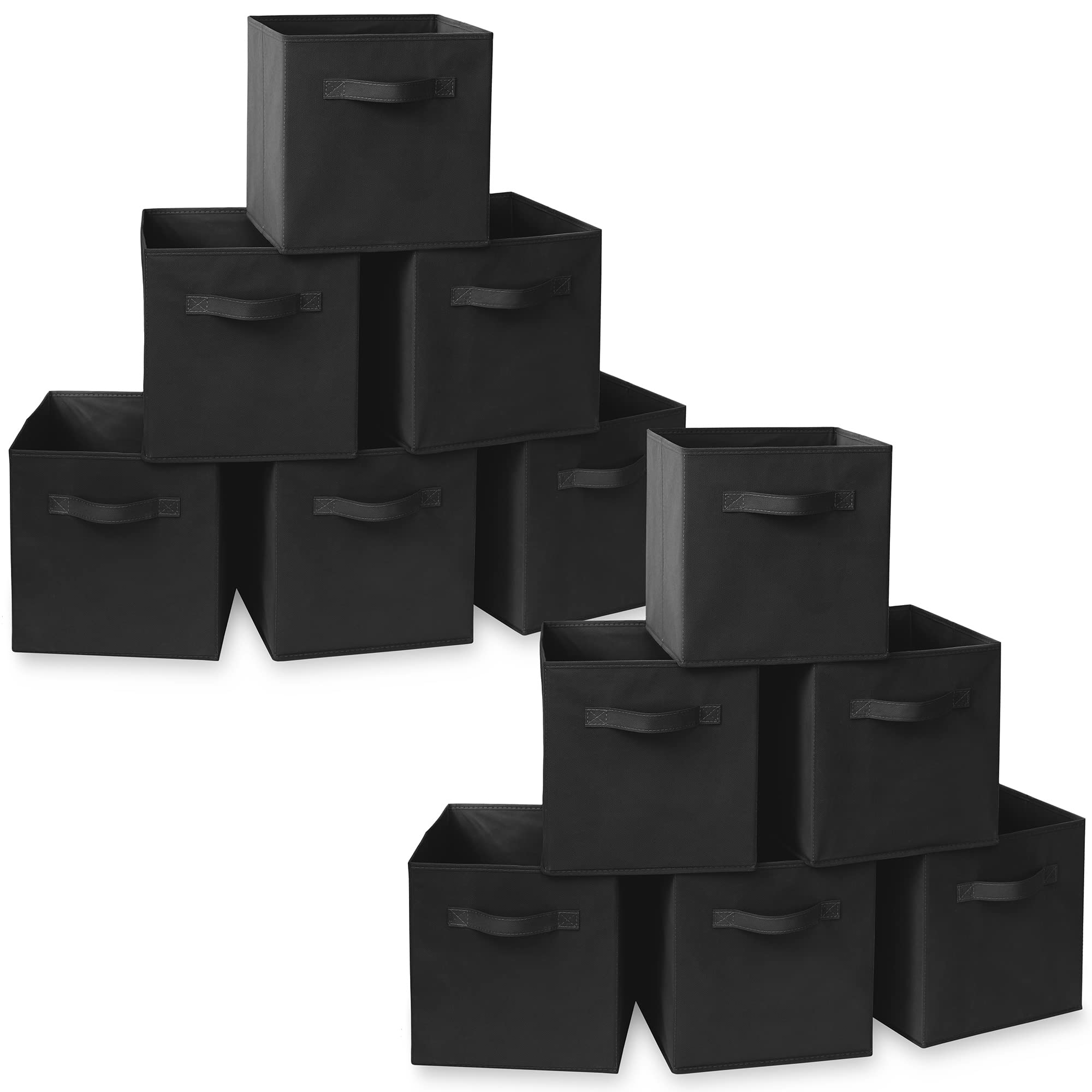 Casafield Set of 12 Collapsible Fabric Cube Storage Bins, Black - 11 Foldable Cloth Baskets for Shelves, Cubby Organizers & More