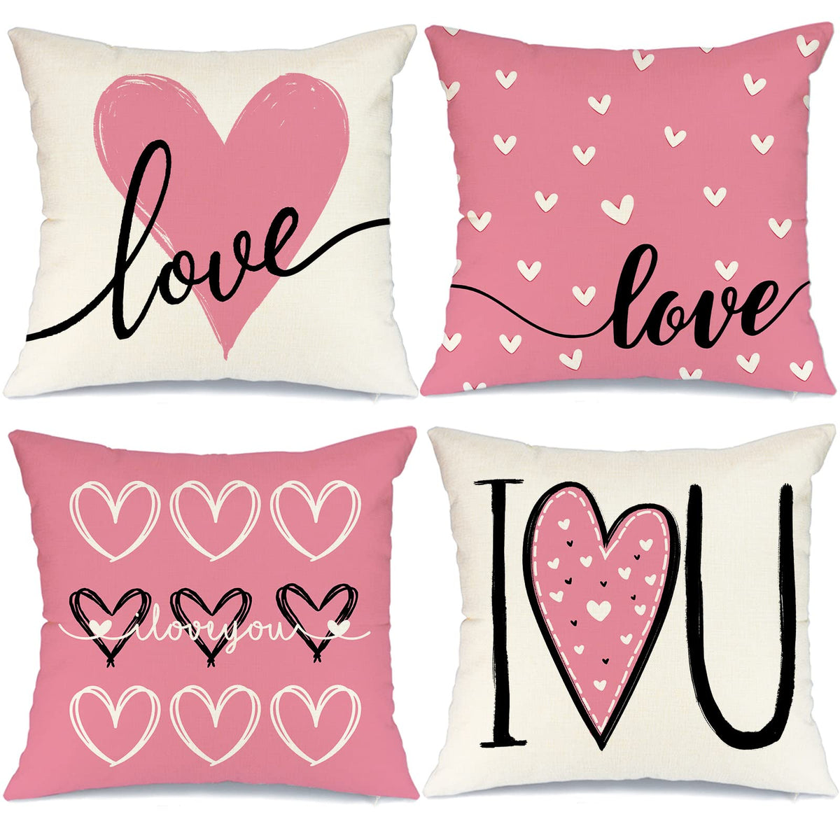 Geeory Valentine'S Day Pillow Covers 18 X 18 Inch Set Of 4, Valentines Decor Polka Dots Red Hearts Love Bowknot Decorative Pillo