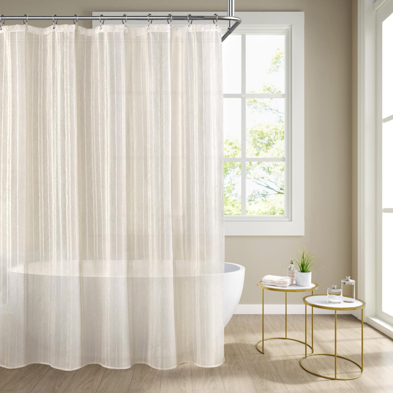 Awellife Cream Linen Shower Curtain Ivory Shower Curtains For Bathroom Netural Sheer Fabric Cloth(72' L X 72' W)