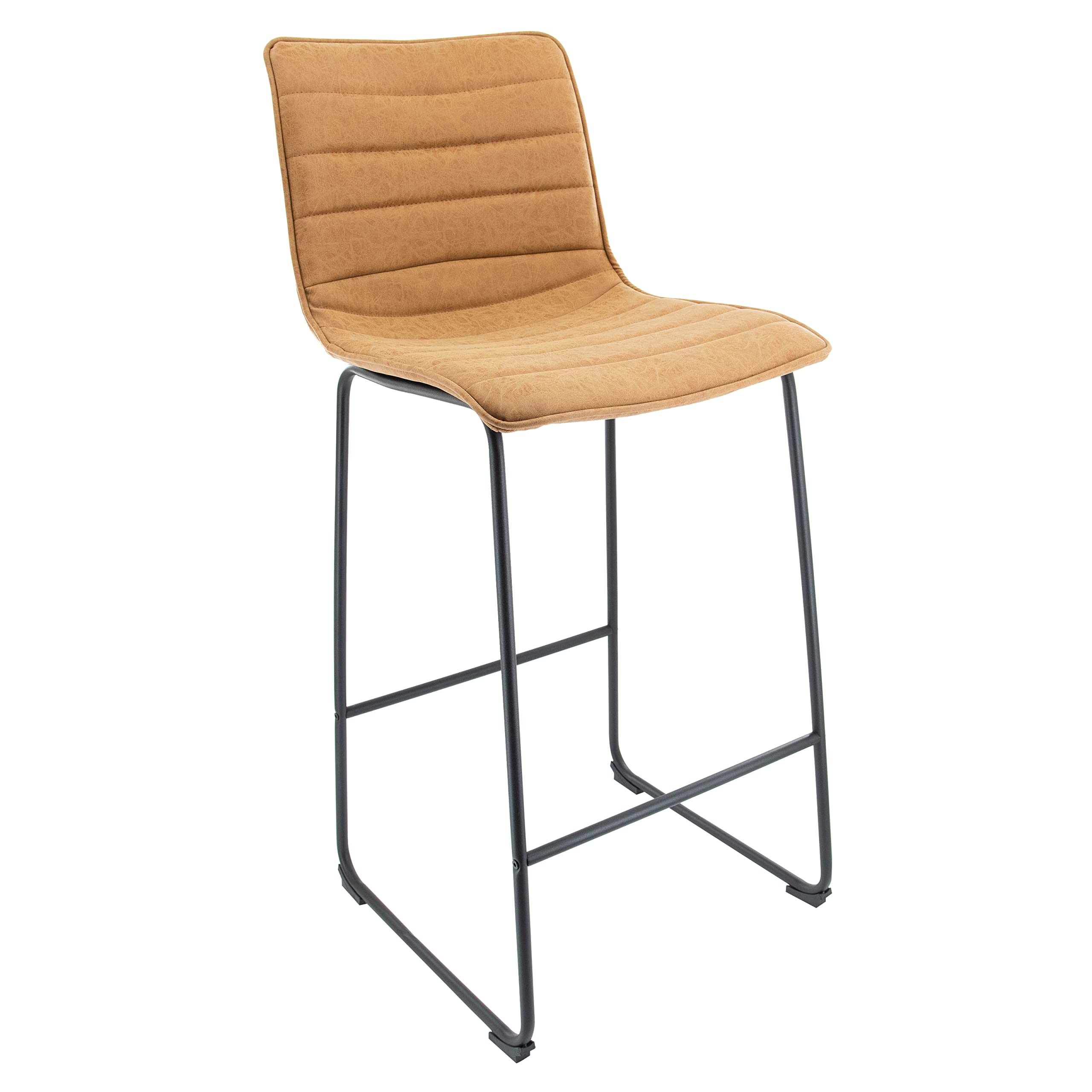 Leisuremod Brooklyn 29.9' Modern Leather Bar Stool Kitchen Island Stools With Black Iron Base & Footrest (Light Brown)