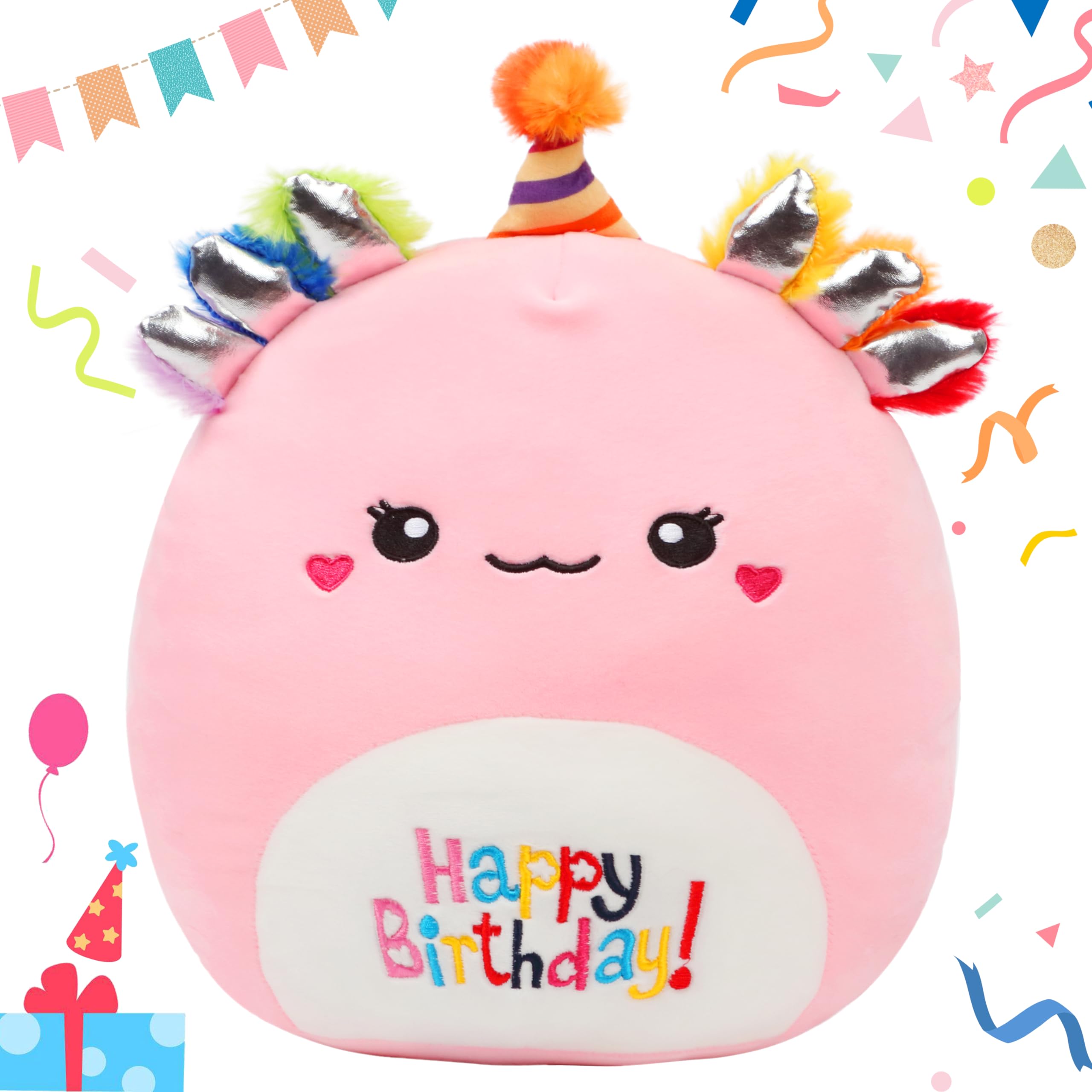 Mushymallow 12    Birthday Axolotl Toy Soft Happy Birthday Plush Pillow Cute Axolotl Stuffed Animal Birthday Gifts For Kids, Pin