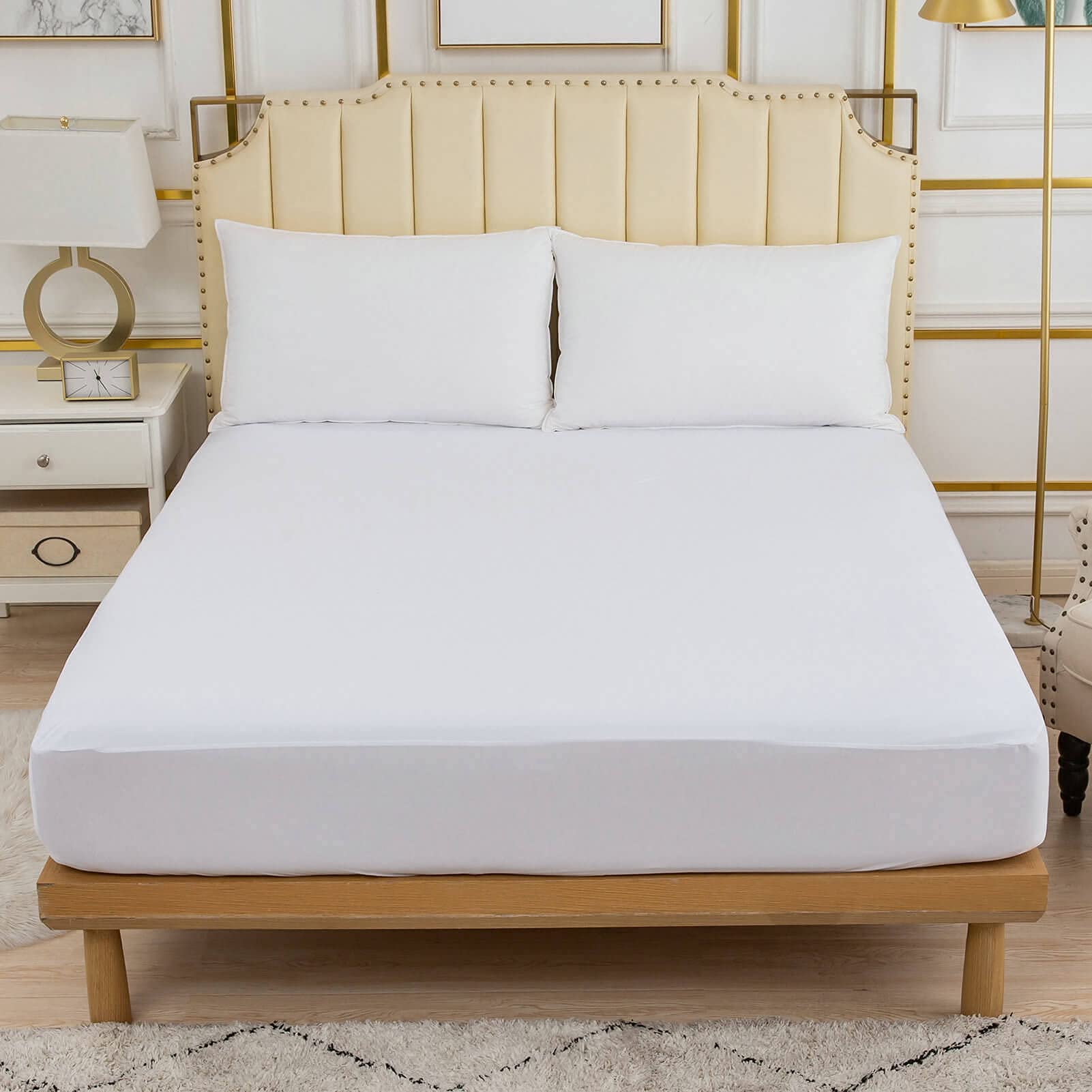 Kingnex Full Size Mattress Protector Waterproof Jersey Ultra Soft Noiseless Smooth Top Fitted Matressprotector Cover With Stretc