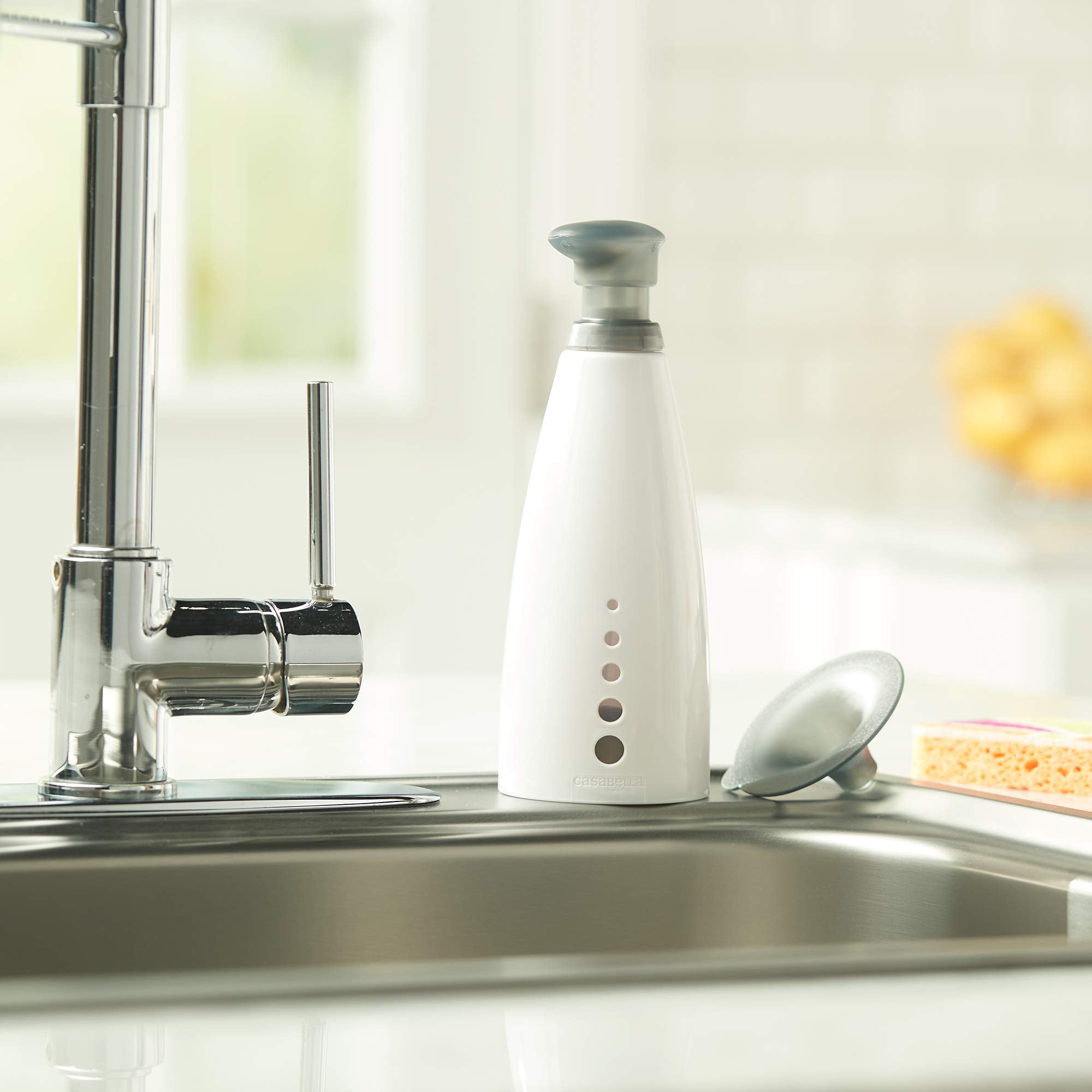 Casabella Sink Sider Multipurpose 14-Oz. Soap Pump Bottle With Soap Filling Funnel, Gray/White