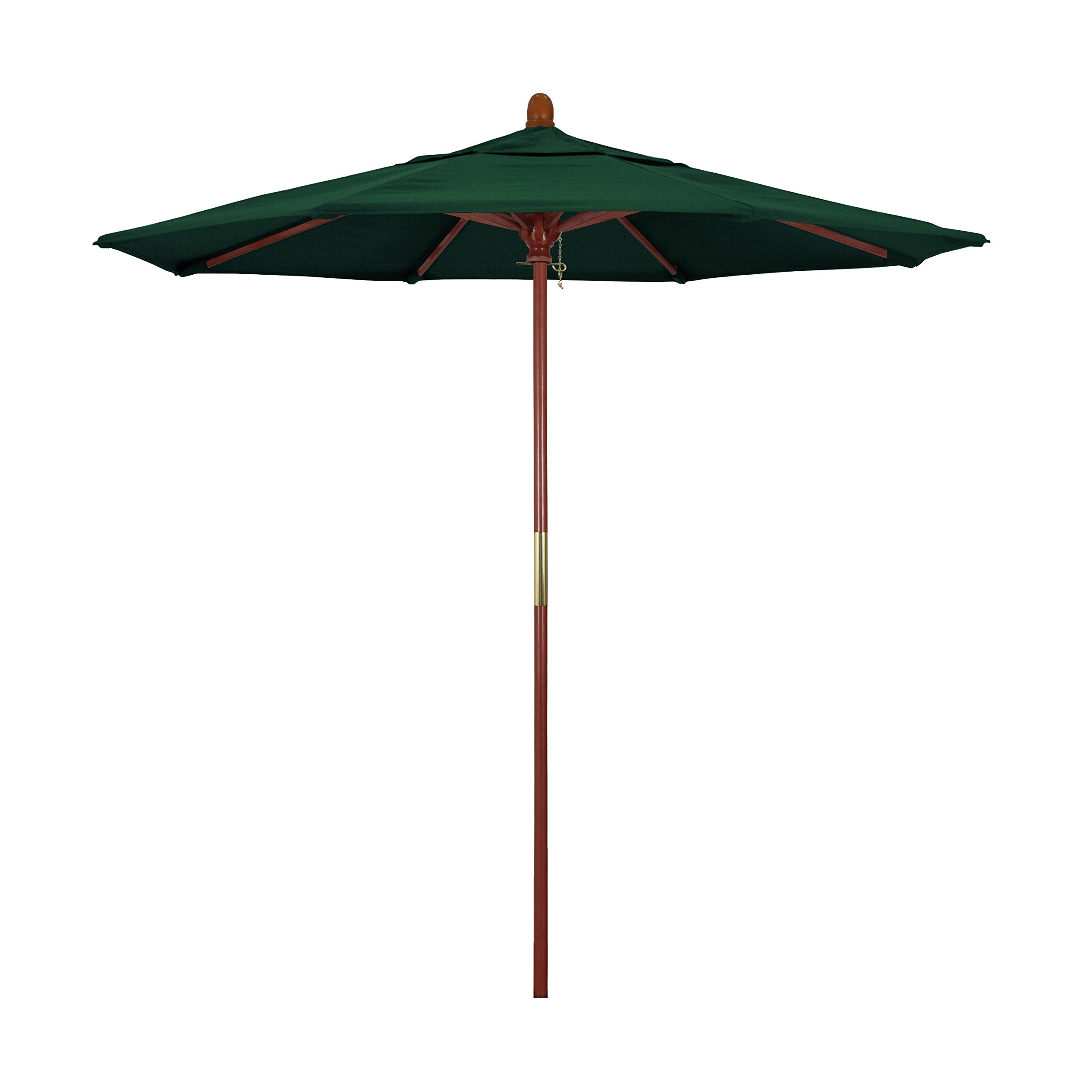 California Umbrella 7.5' Rd. Wooden Market Umbrella, Push Open Pin Stop , Sunbrella Forest Green