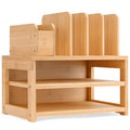 Homde Bamboo Desk Organizer With File Holder, Office Organizers For Desk With Adjustable Pen Holder, Desktop Letter Paper Tray O