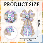 Large Spring Wreath Bows Purple Butterfly Burlap Bows For Wreath, Blue Brown Lace Flowers Ribbon Bows Spring Retro Flowers Decor