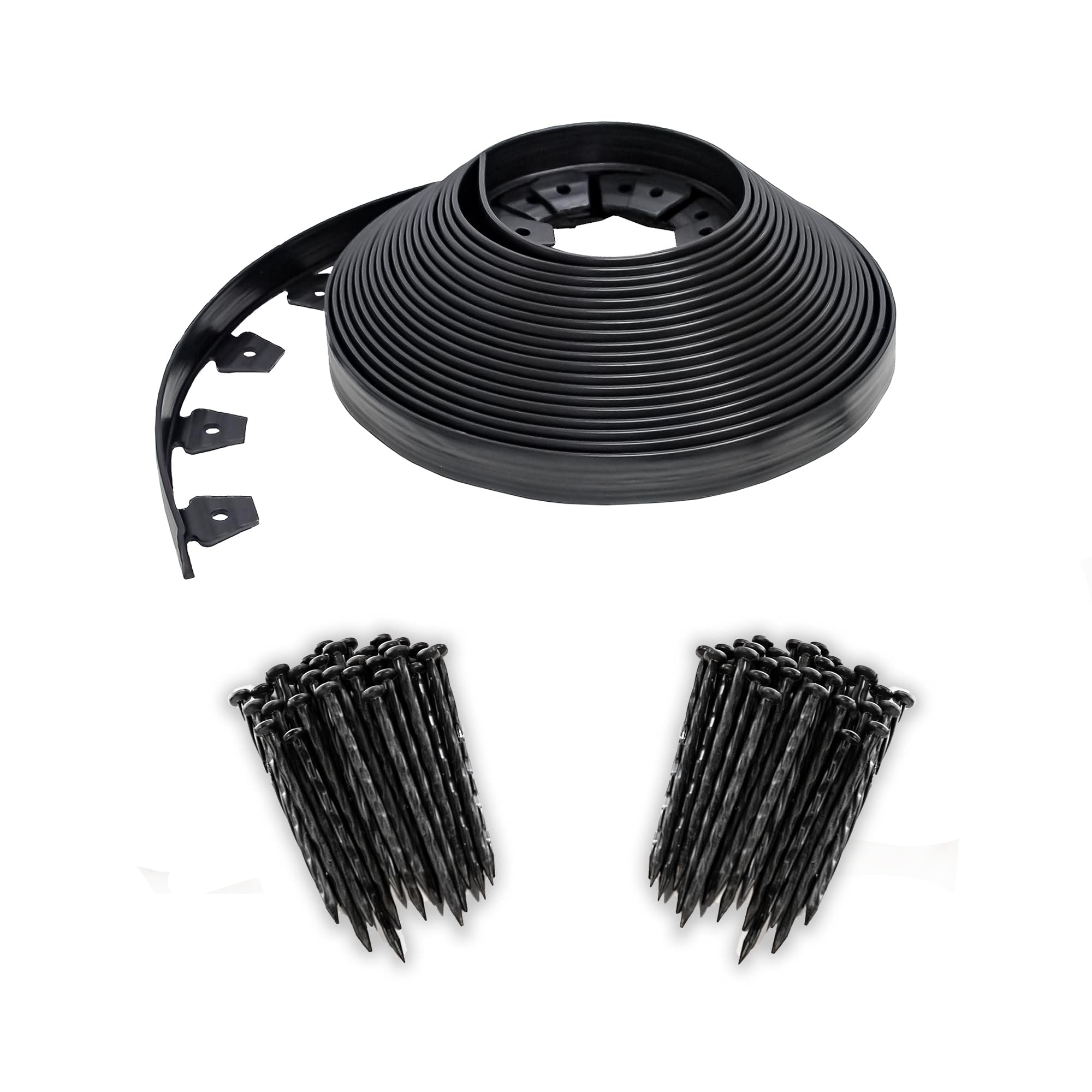 Easyflex No-Dig Landscape Edging With Bonus Anchoring Spikes, 1.5 In. Tall Straight Top Plastic Garden Border, 100 Foot Kit, Bla