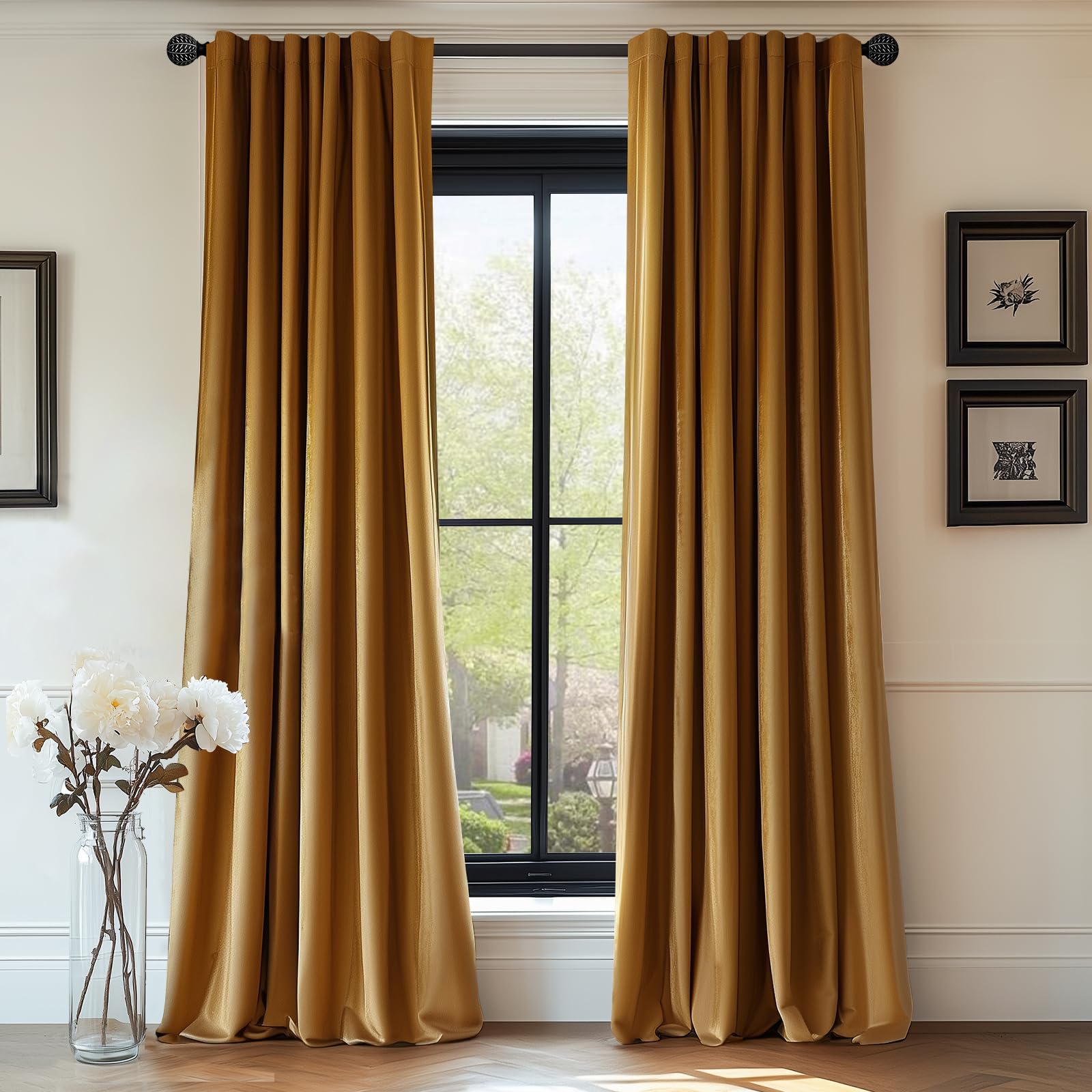 Lazzzy Velvet Curtains 84 Inch Length Glod Brown Thermal Insulated Curtains Drapes For Bedroom Living Room Darkening Rod Pocket 2 Panels, W62 X L84