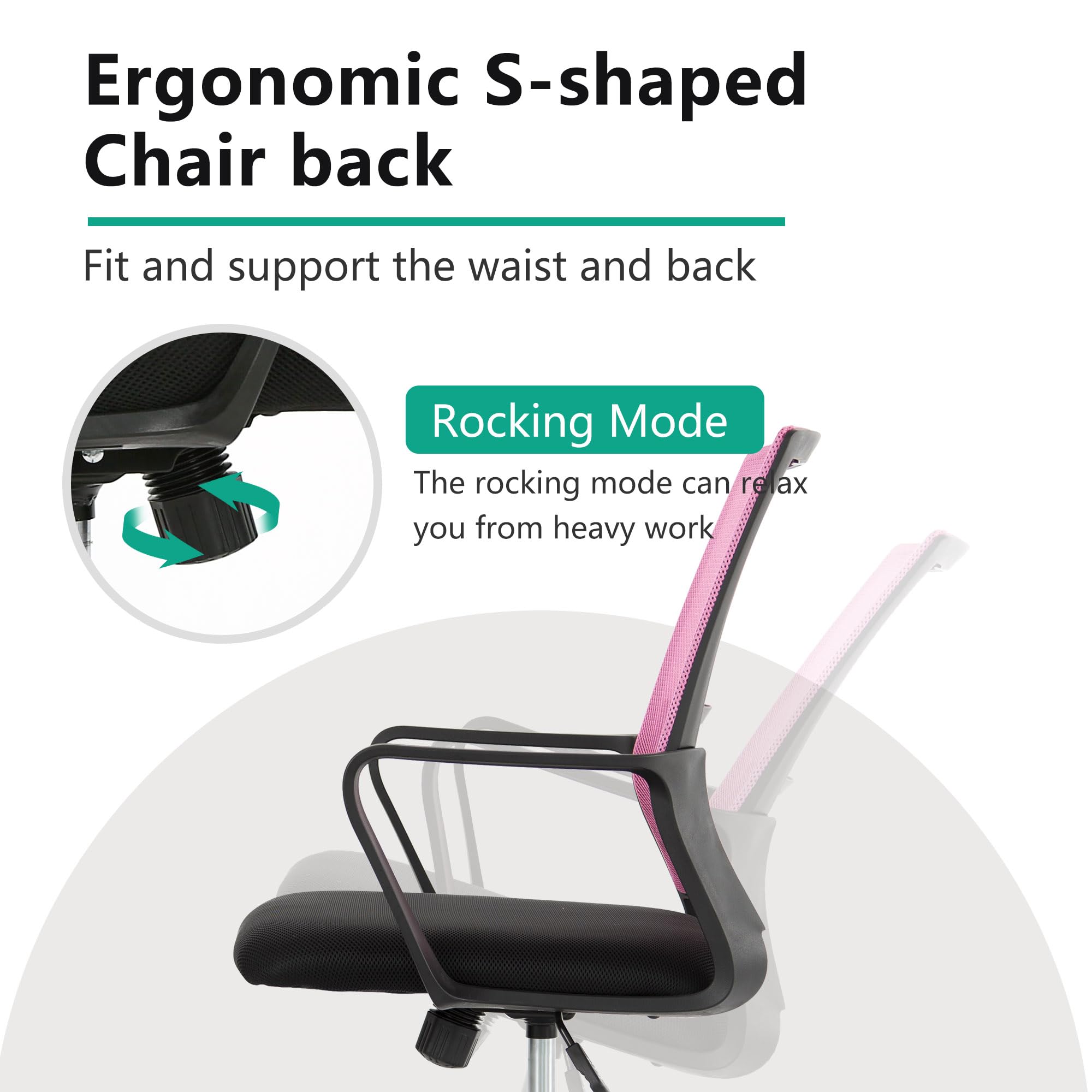 Paylesshere Gaming Chair Ergonomic Computer Chair Office Chair Video Game Chairs With Lumbar Support Desk Chair Armrest Mid Black Cushion Swivel Rolling Chair With Wheels For Home Office (Pink)