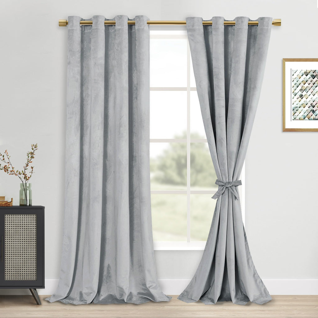 DWCN Velvet Curtains - 96 Inches Long Super Soft Luxury Grommet Tieable Window Treatments Room Darkening Privacy Protect Drapes 