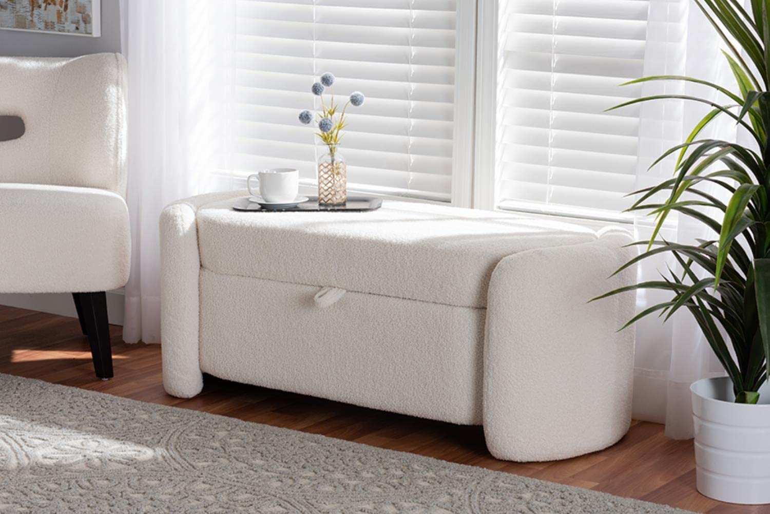 Baxton Studio Oakes Ivory Boucle Upholstered Storage Bench - Thumbnail 3