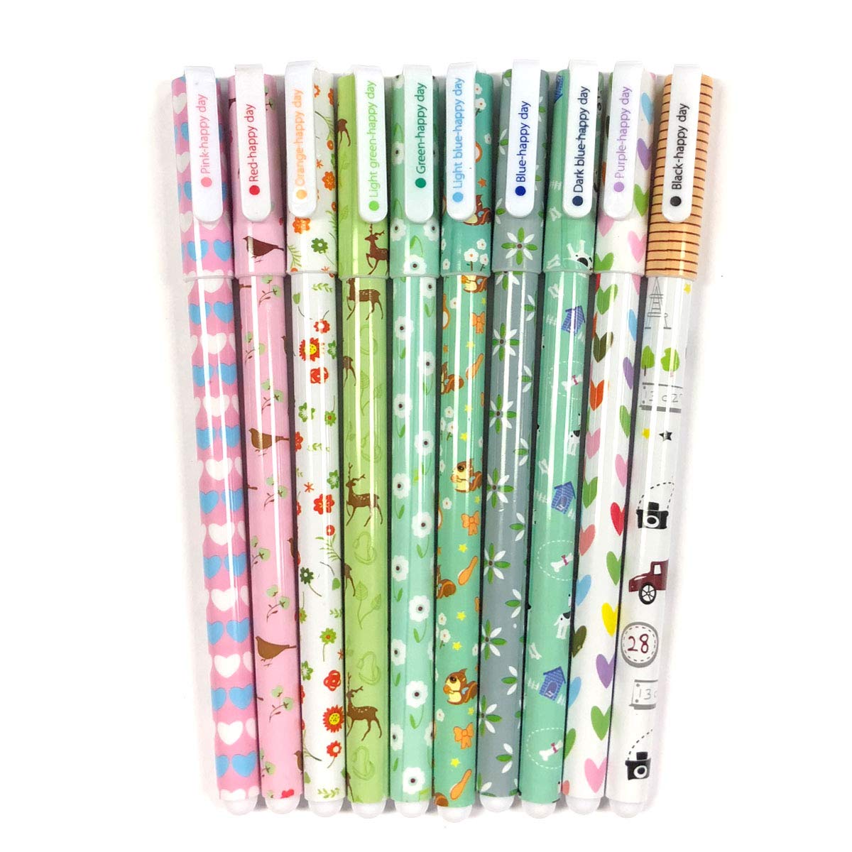 Allydrew Wrapables Cute Novelty Gel Ink Pens, 0.5Mm Fine Point (Set Of 10) For School, Office, Stationery, Animals & Hearts Mult