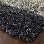 HomeRoots 507876 10 x 13 ft. Geometric Shag Power Loom Stain Resistant Rectangle Area Rug Charcoal Silver & Grey