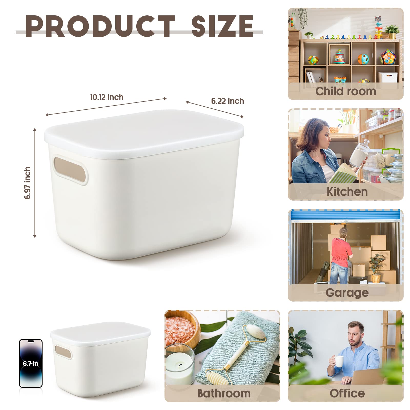 Tuanse 8 Pieces Plastic Storage Bins With Lids White Storage Box With Handle Stackable Containers With Lids For Organizing White