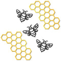 Peryiter 5 Pcs Metal Bee Wall Art Farmhouse Honey Bee Honey Comb Decor Wire Metal Bee Wall Metal Decor Bee Metal Wall Hanging fo