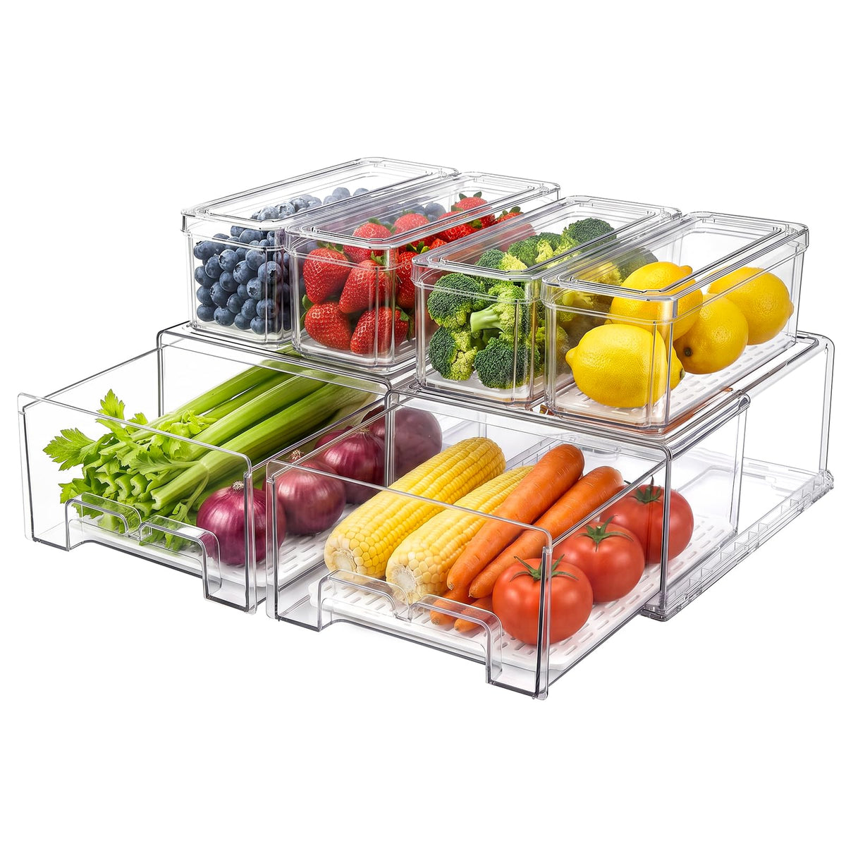 6Pack Fridge Organizers and Storage with Drain Trays,BPAFree PET,Stackable
