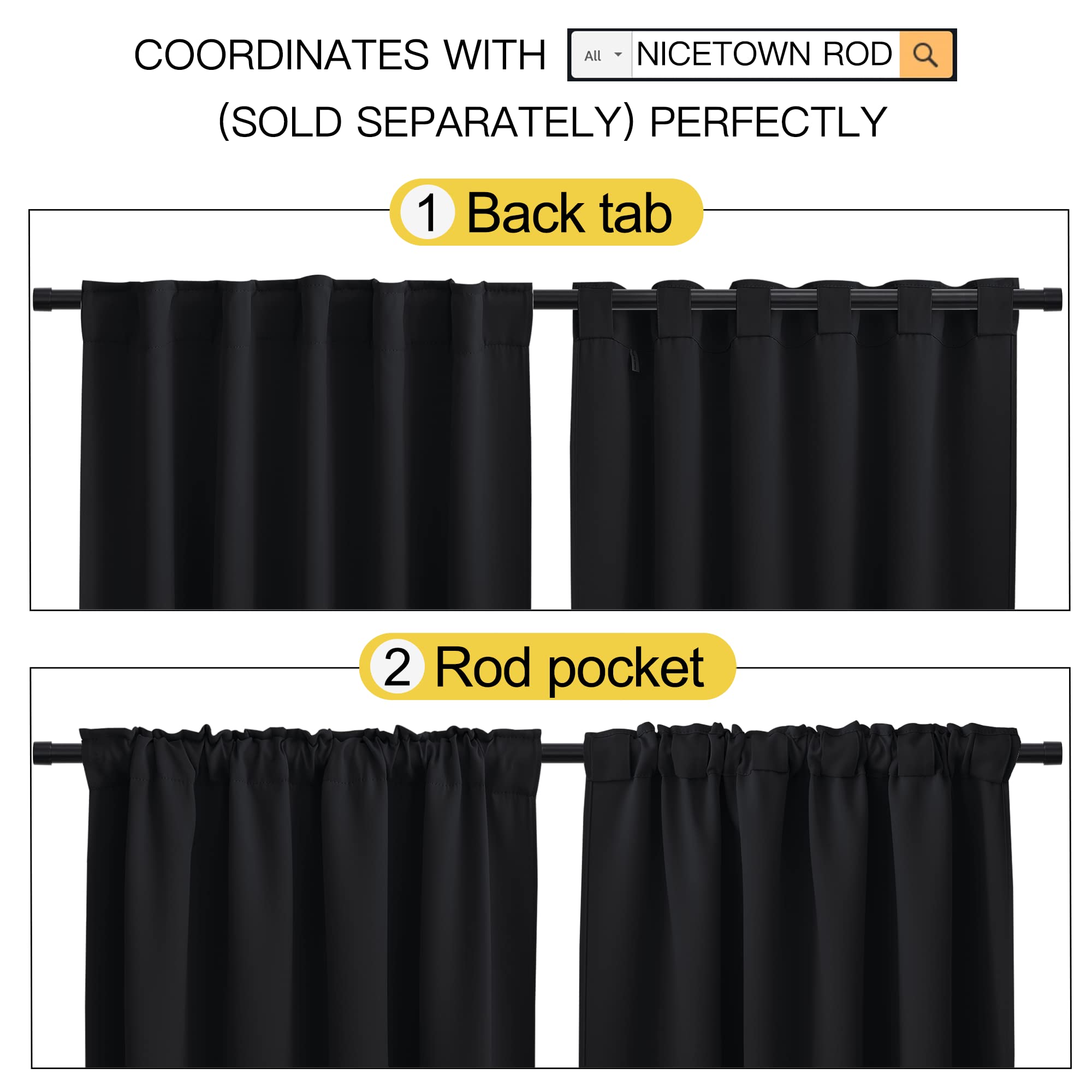 Nicetown Halloween Living Room Blackout Draperies Curtains - (Black Color) W52 X L72, 2 Pieces, Room Darkening Window Blackout D