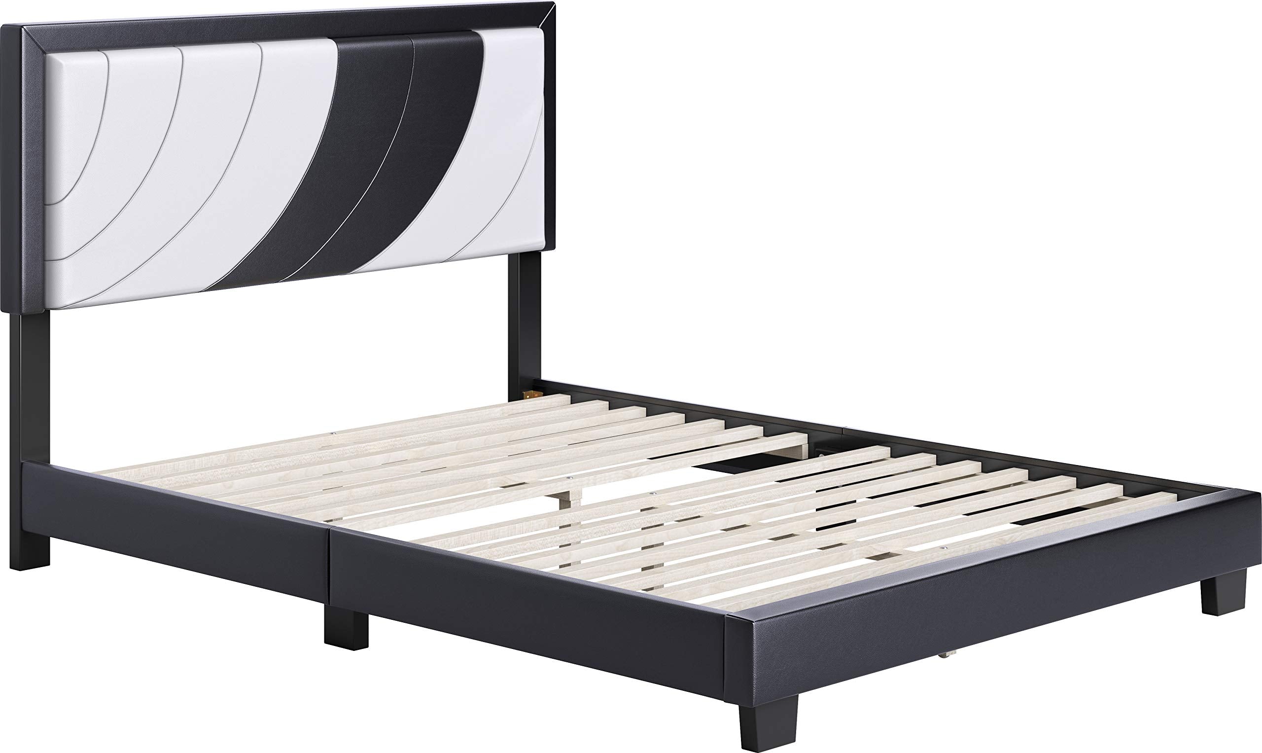 Boyd Sleep Bree Upholstered Platform Bed with Headboard and Durable Mattress Foundation with Strong 14 Wood Slat Supports, No BoxSpring Required: Full, White/Black