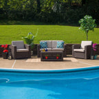 Flash Furniture Seneca 4 Piece Outdoor Faux Rattan Chair, Loveseat and Table Set in Seneca Chocolate Brown