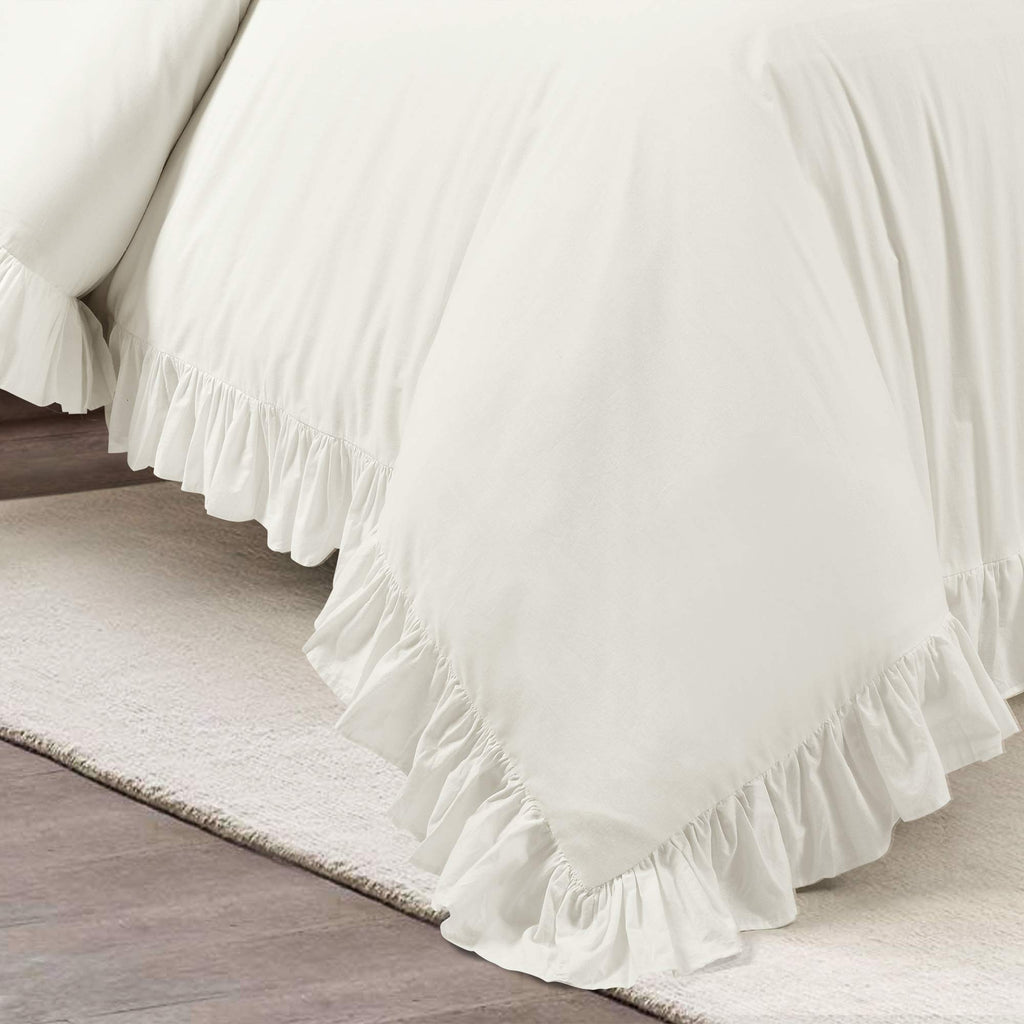 Lush Decor Reyna Ruffle 100% Cotton Duvet Cover Set - 3 Piece Cozy Ruffled Bedding Set - Timeless Elegance And Comfort - Califor
