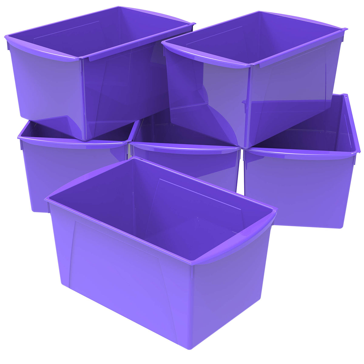 Storex Extra-Large Book Bin, Interlocking Plastic Organizer For Home, Office And Classroom, Purple, 6-Pack (71136U06C)