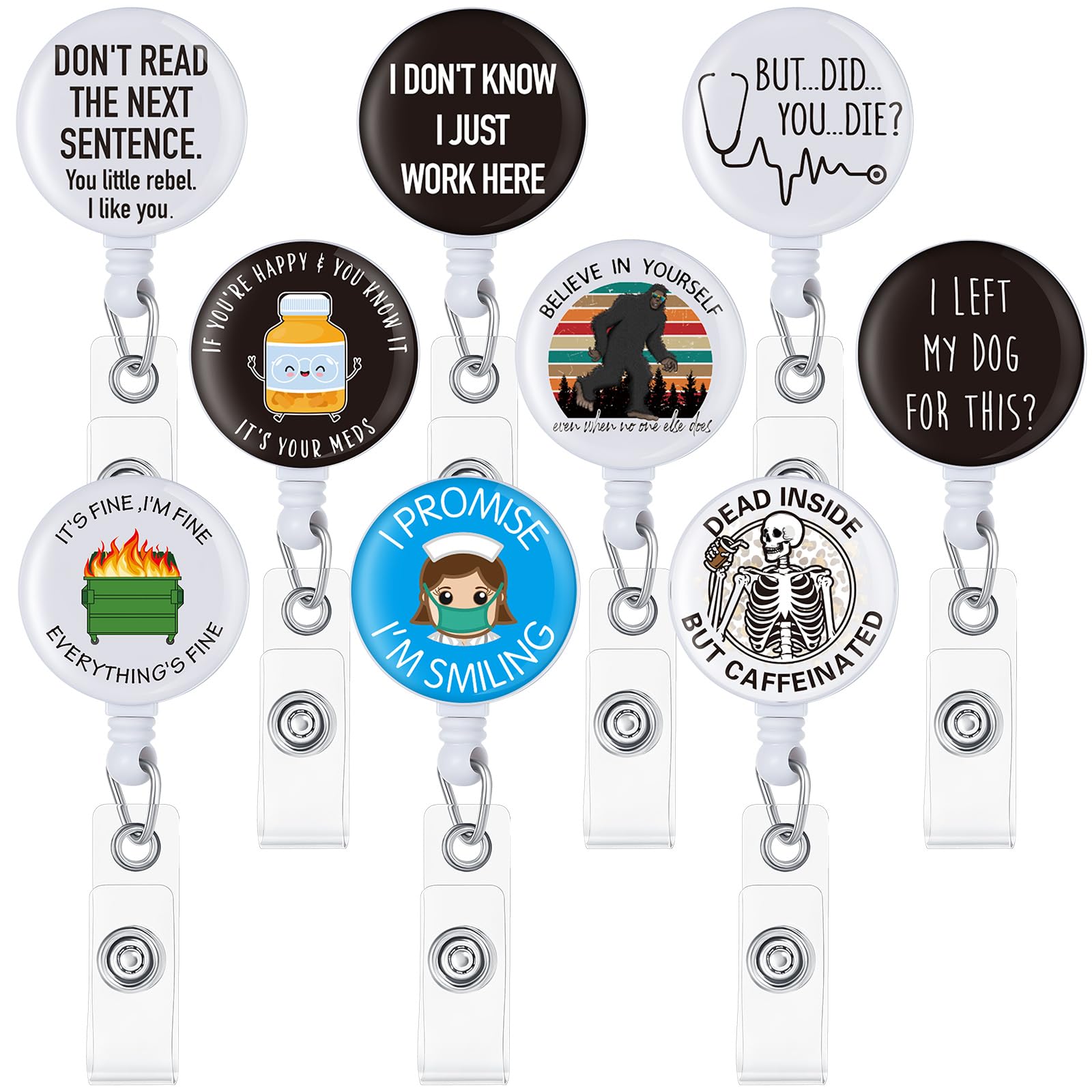 Gueevin 10 Pcs Funny Nurse Badge Reel Bulk Cna Gifts Reel Retractable Badge Reel Cute Nurse Badge Holder Id Clip For Nurse Gifts