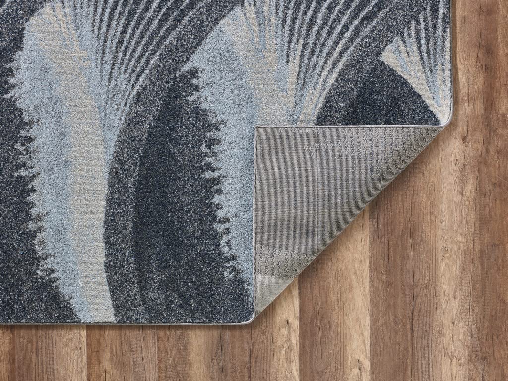 HomeRoots Grey/Blue Heat-Set Polypropelene 8’ x 11’ Gray Blue Abstract Waves Modern Area Rug