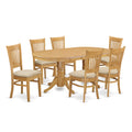 East West Furniture Vancouver 7 Piece Kitchen Set Consist of an Oval Table with Butterfly Leaf and 6 Linen Fabric Dining Room Chairs, 40x76 Inch, Oak