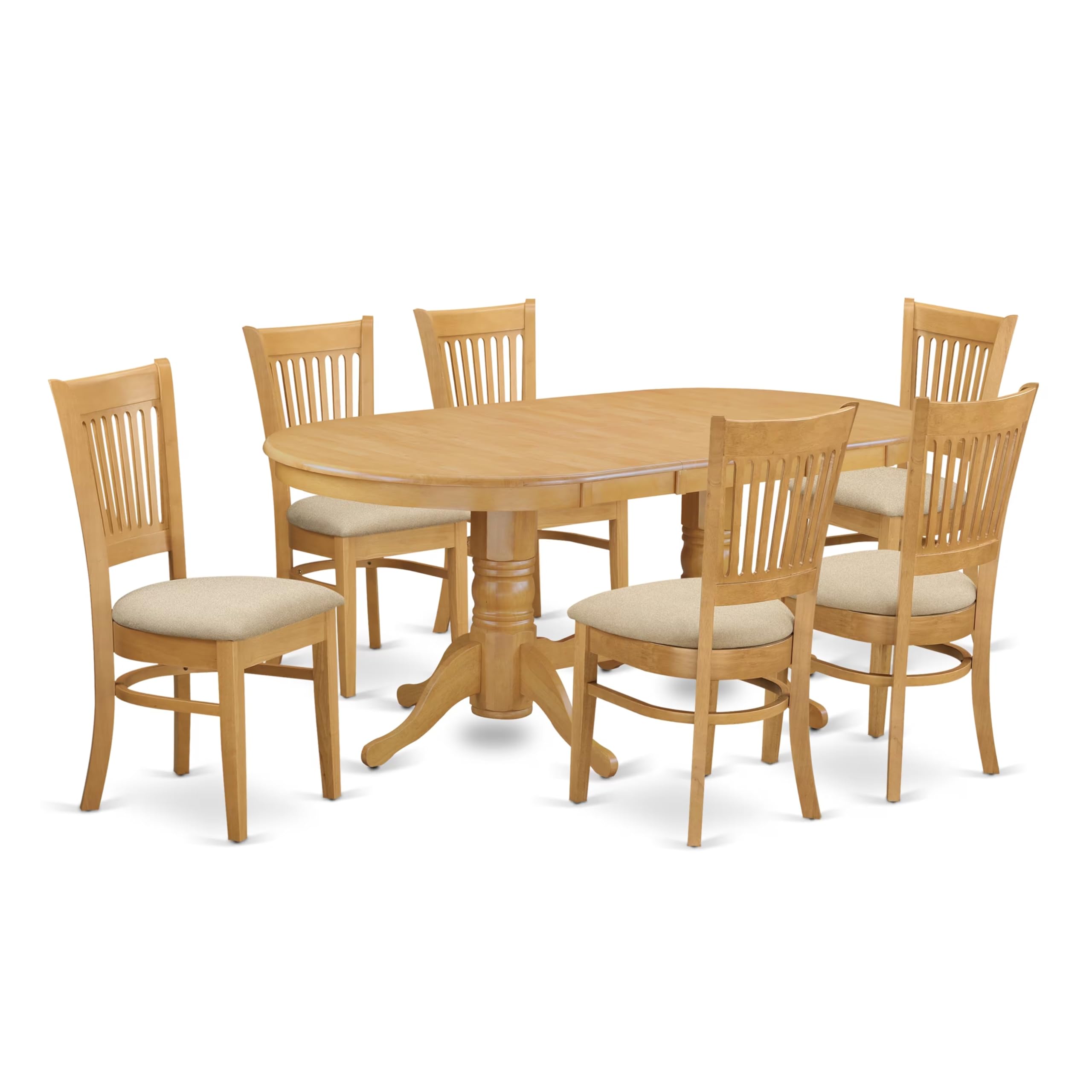 East West Furniture Vancouver 7 Piece Kitchen Set Consist of an Oval Table with Butterfly Leaf and 6 Linen Fabric Dining Room Chairs, 40x76 Inch, Oak