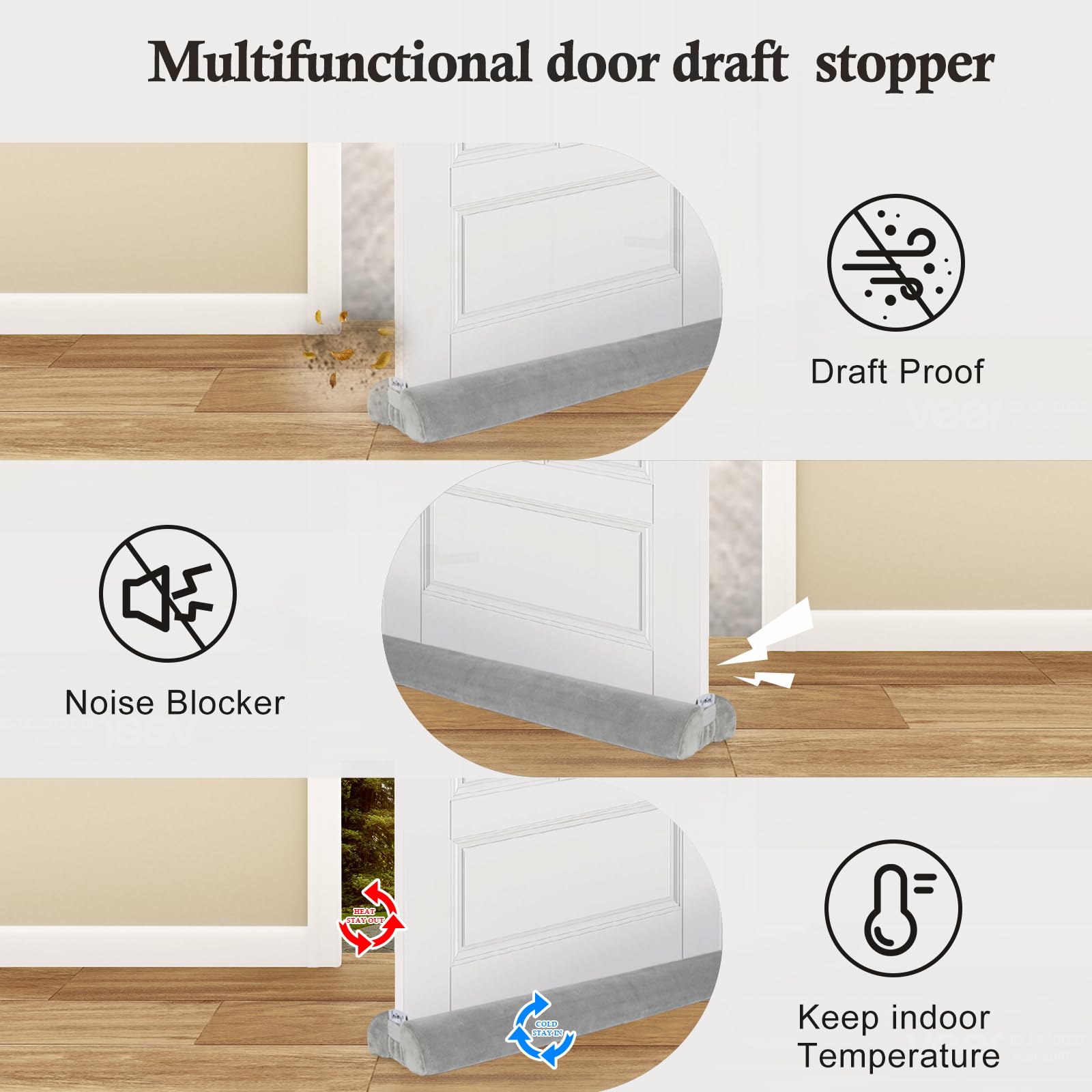 Fowong Door Draft Stopper 30'' To 36'' Adjustable Under Door Noise Stopper For Bottom Of Door, Triangle Door Guard Soundproofing