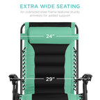 Best Choice Products Oversized Padded Zero Gravity Chair, Folding Outdoor Patio Recliner, Xl Anti Gravity Lounger For Backyard W/Headrest, Cup Holder, Side Tray, Polyester Mesh - Seafoam Green/Black