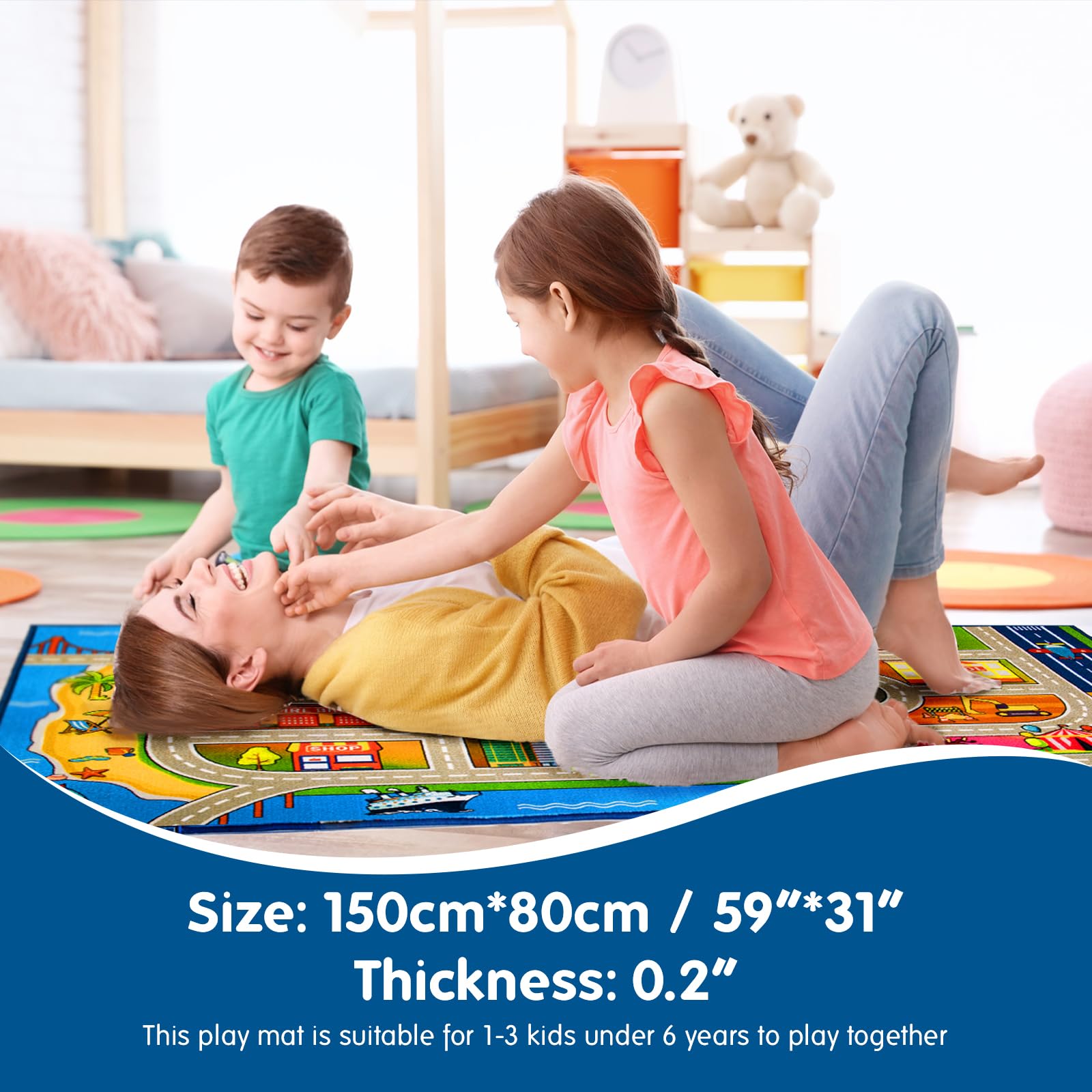 Booooom Jackson Kids Car Rug Play Mat 60X32 Inches,Car Mat For Kids Toy Cars,Car Rug,Non Slip Kids Rug For Bedroom Boys Playroom