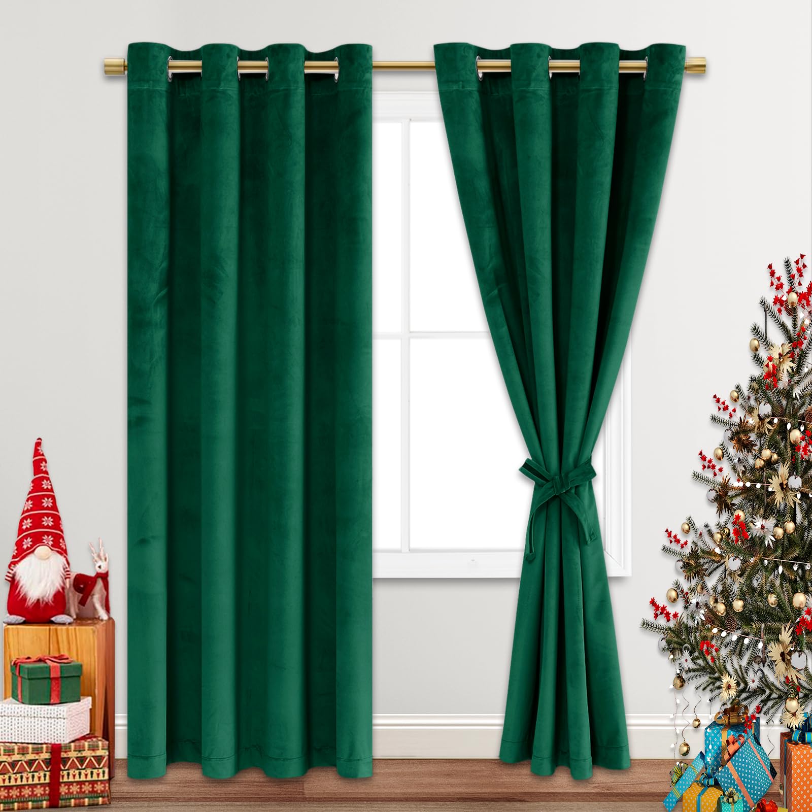 Jiuzhen Green Velvet Curtains 72 Inches Blackout Curtains For Living Room - Privacy Protect Room Darkening Grommet Thick Velvet