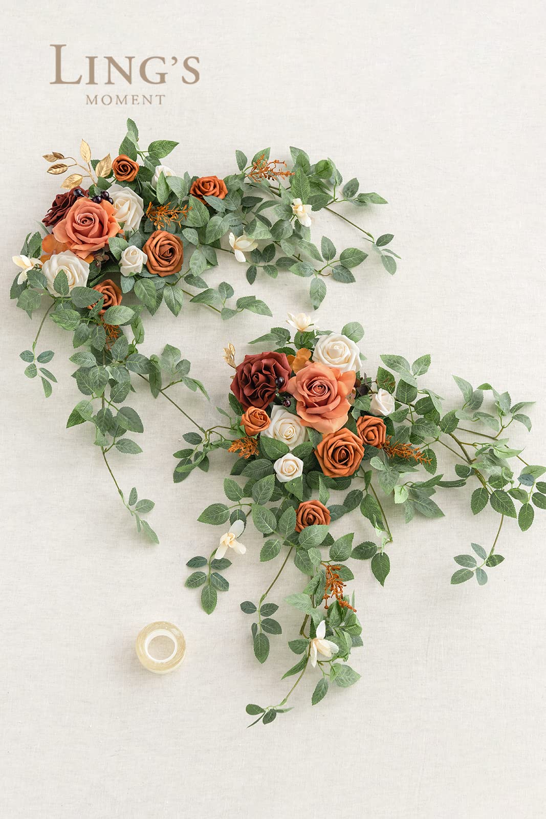 Ling'S Moment 2Pcs Terracotta Arch Flowers Artificial Floral Swags Centerpieces Wedding Decor Welcome Signs Faux Burnt Orange Ro