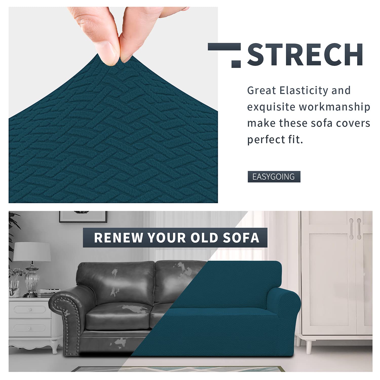 Easy-Going Stretch Jacquard Chair Couch Cover, 1-Piece Soft Sofa Cover, Sofa Slipcover With Anti-Slip Foams, Washable Furniture Protector For Kids, Pets (Chair, Deep Teal)